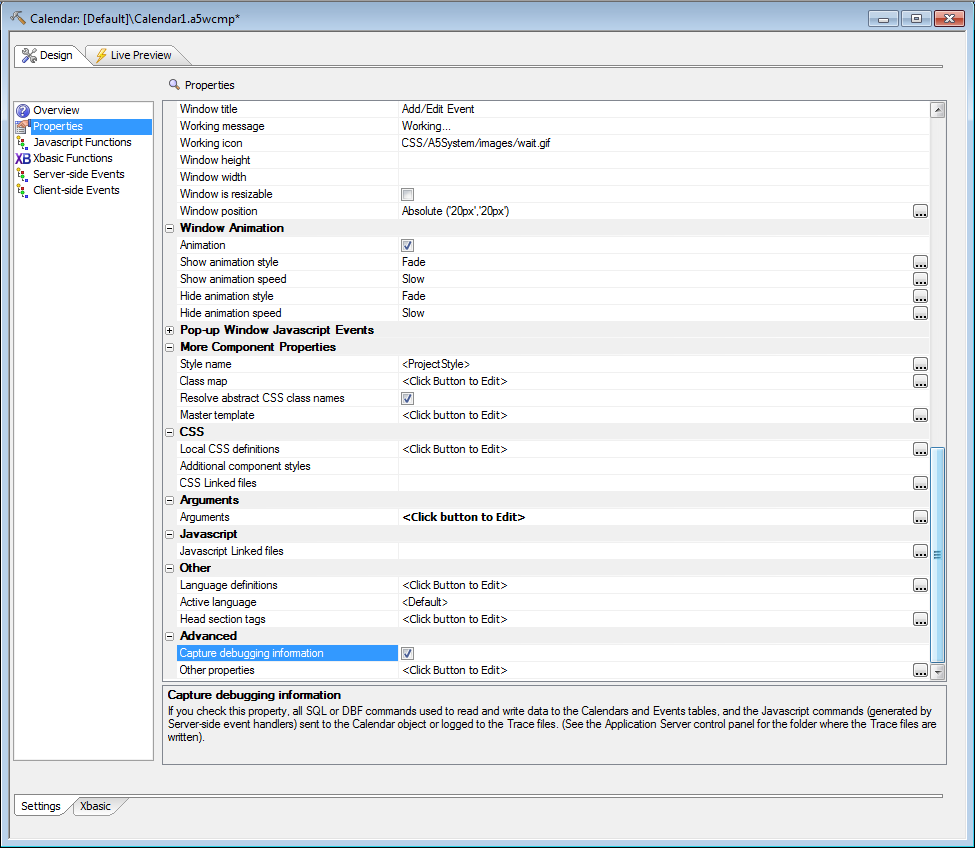 Calendar Properties Aedvanced